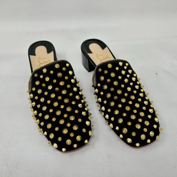 CHRISTIAN LOUBOUTIN Black Suede Mulaconka Spiked Mules Sandals EU 40.5/US 9-9.5 - Picture 2 of 8